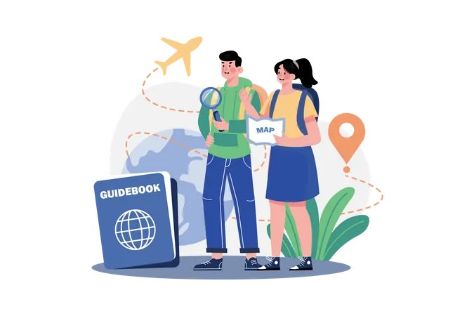 Couple with guidebook  Illustration