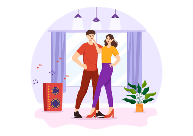 Couples dansants accompagnés de musique  Illustration