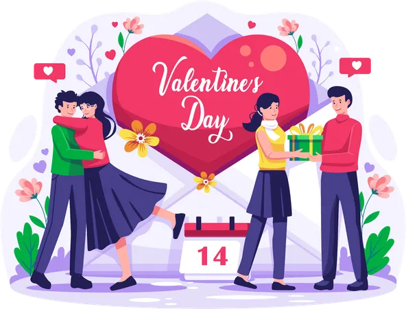 Couples in love celebrating Valentine's day  Illustration