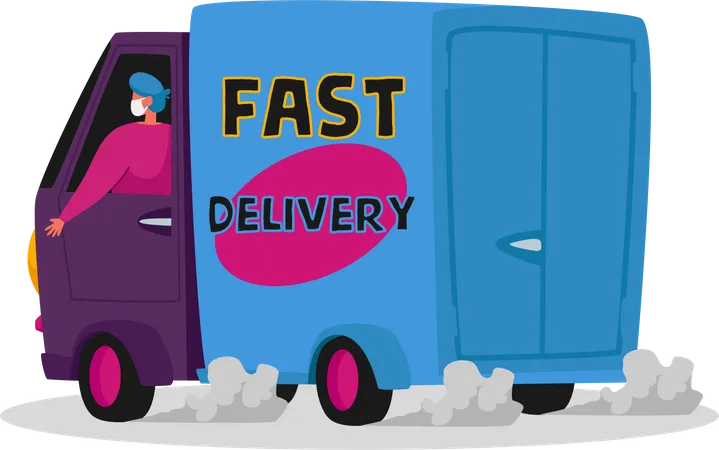 Courier delivery truck working during pandemic  Illustration