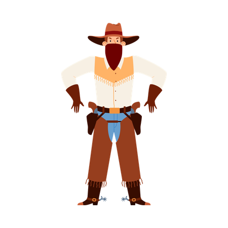 Cowboy ou bandit armé portant un bandana et un chapeau  Illustration