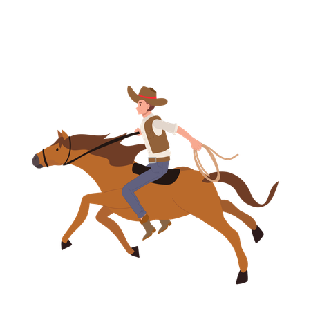 Cowboy with lasso riding horse  Illustration