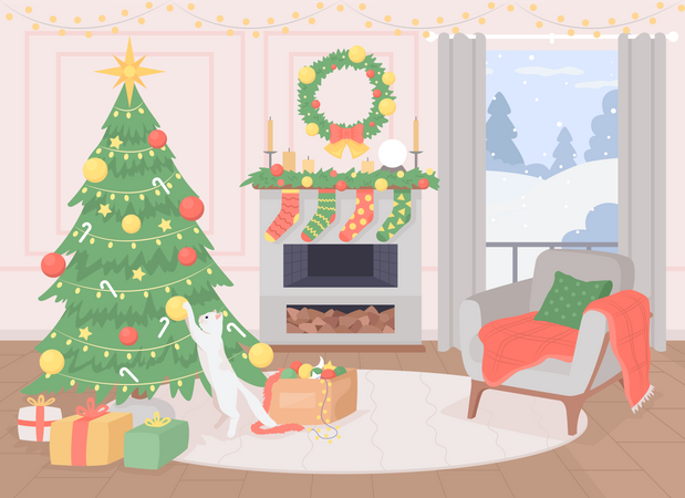 Cozy living room decorating for Chirstmas  Illustration