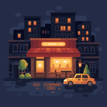 Cozy night street cafe scene  일러스트레이션