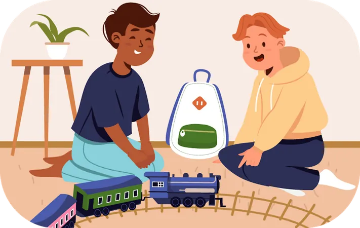 Crianças brincando com trem  Ilustração