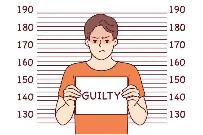 Criminal stands with guilty sign board  イラスト