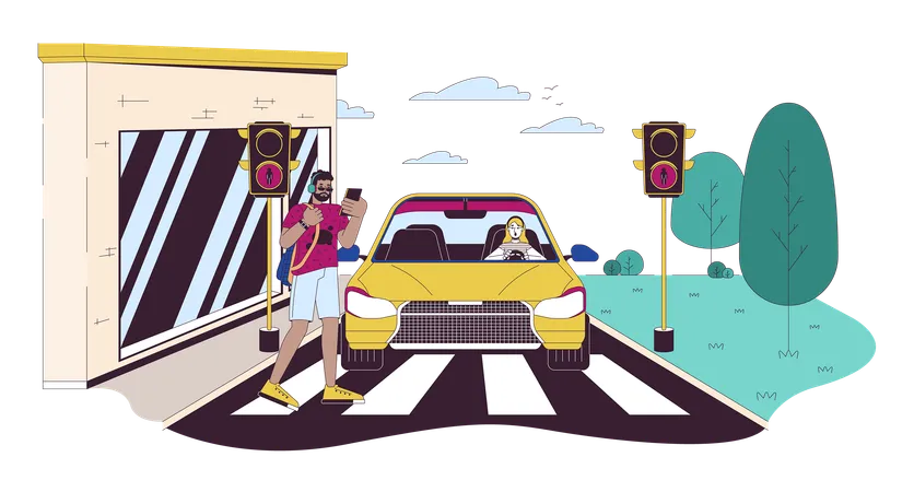 Crossing road at red light  Illustration