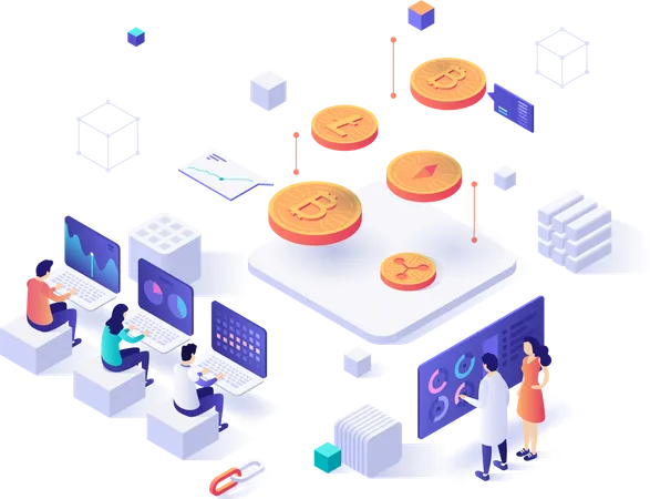 Cryptocurrency marketplace for exchange of Bitcoin and digital currencies  イラスト