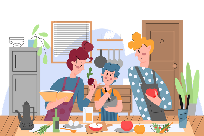 Cuisine familiale ensemble  Illustration