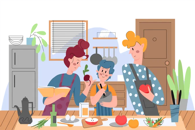 Cuisine familiale ensemble  Illustration