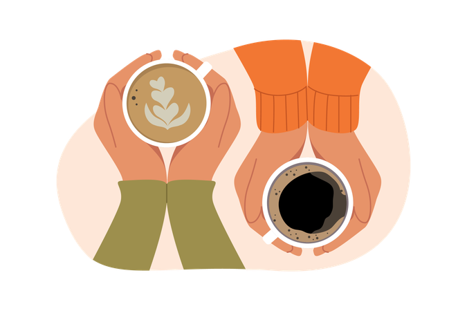 Cups hot coffee in hands  Illustration