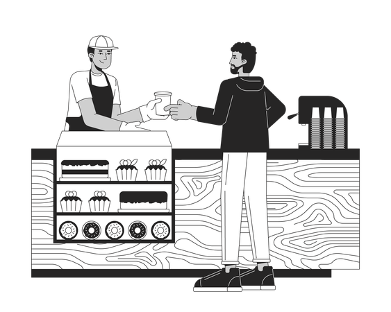 Customer receiving coffee from barista  Illustration