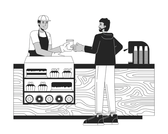 Customer receiving coffee from barista  Illustration