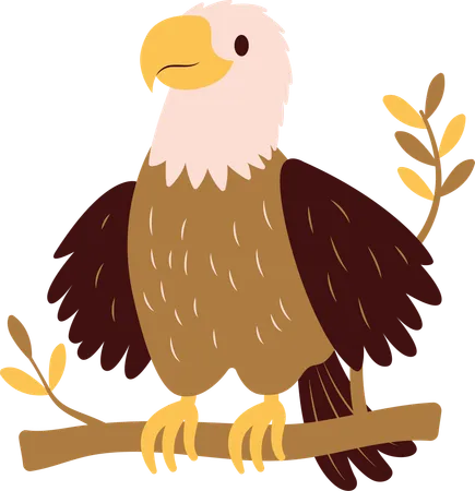 Cute Bald Eagle on Tree Twig  Illustration