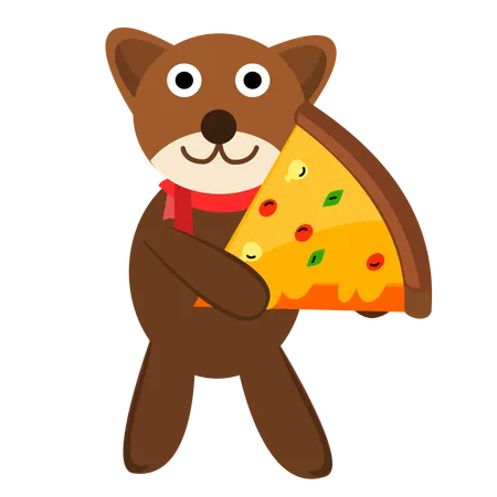 Cute Bear Holding Sliced Pizza  イラスト