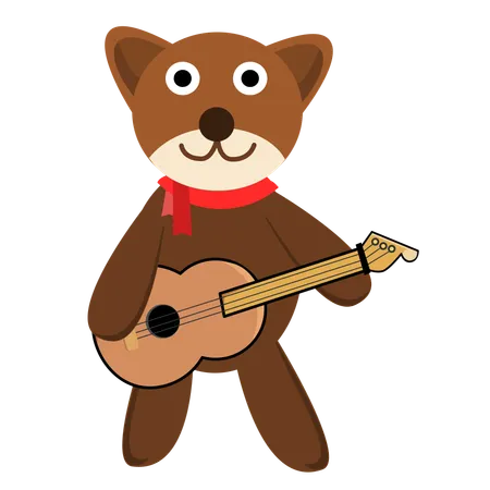 Cute Bear Play Accoustic Guitar  イラスト