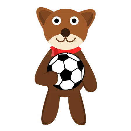 Cute Bear Playing Football  イラスト