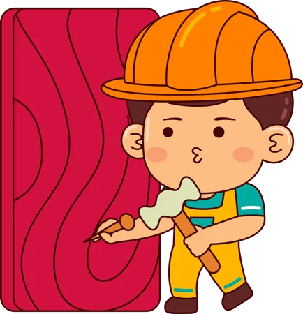 Cute builder boy with hammer  イラスト