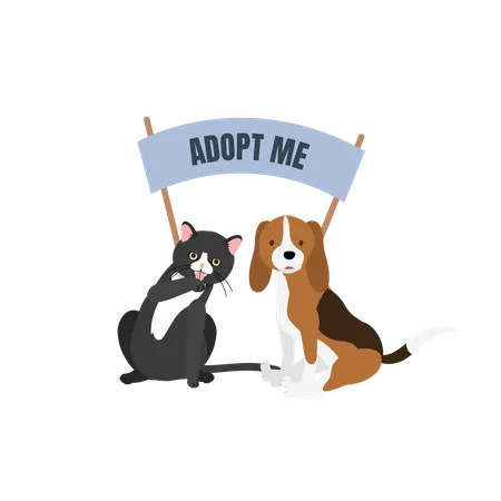 Cute Cats and Dogs Ready for Adoption  Illustration