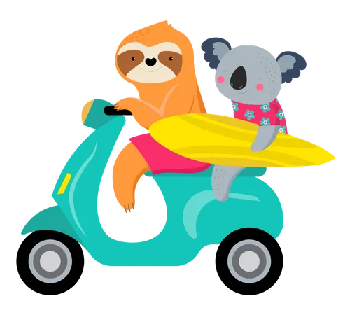 Cute characters of koalas and sloths, having fun  Illustration