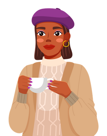 Cute girl holding coffee cup  Illustration