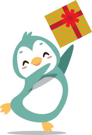 Cute happy penguin throwing christmas gift  イラスト