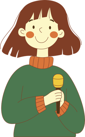 Cute Innocent Nerd Girl Character Singing with Microphone  Illustration