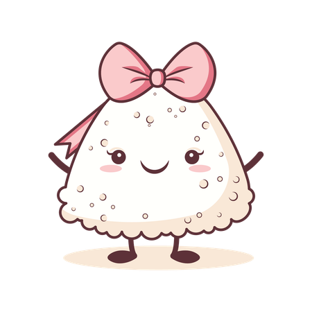 Cute Onigiri Wearing Pink Ribbon with Smile Expression  Illustration