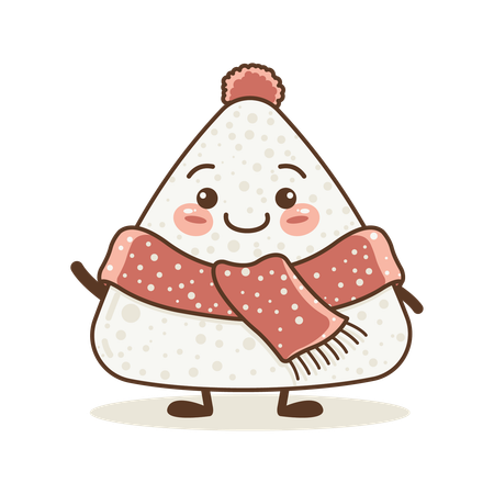 Cute onigiri wearing pink shawl with smile expression  Illustration