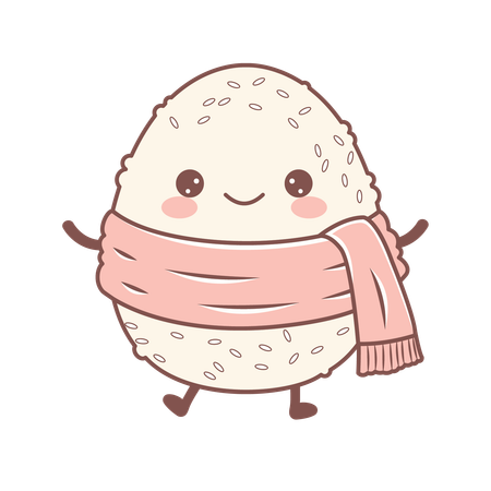 Cute onigiri wearing pink shawl with smile expression  Illustration