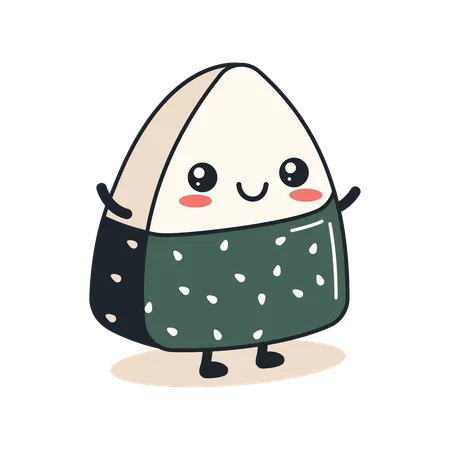 Cute onigiri wrapped nori seaweed with smile expression  Illustration