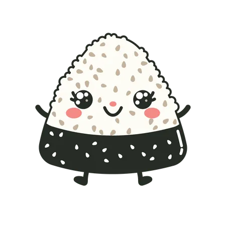 Cute onigiri wrapped nori seaweed with smile expression  Illustration