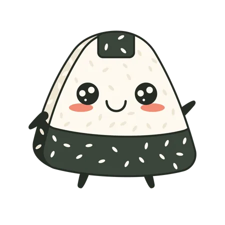 Cute onigiri wrapped nori seaweed with smile expression  Illustration