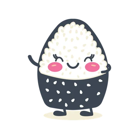 Cute onigiri wrapped nori seaweed with smile expression  Illustration