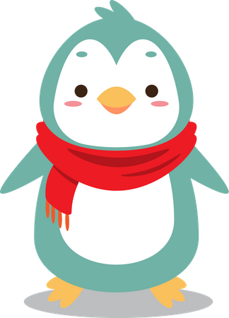 Cute penguin wearing Christmas red scarf  イラスト