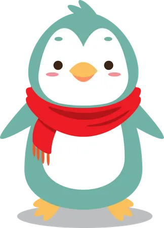 Cute penguin wearing Christmas red scarf  イラスト