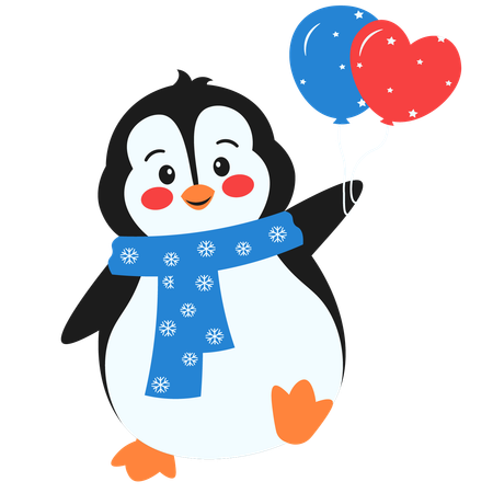 Cute Penguin With Balloon  イラスト