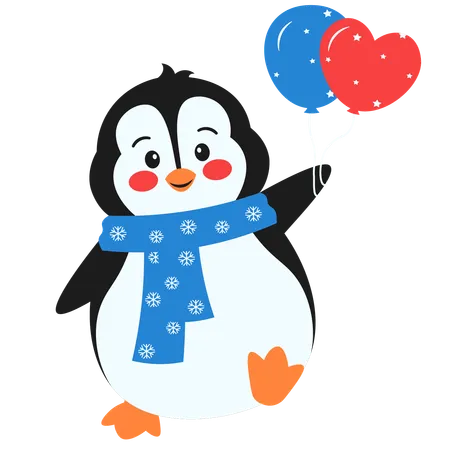 Cute Penguin With Balloon  イラスト