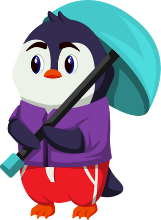 Cute Penguin with umbrella  イラスト