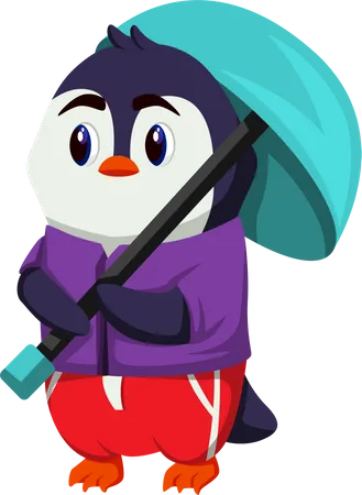 Cute Penguin with umbrella  イラスト