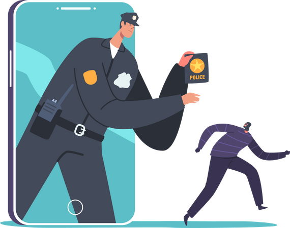 Cyber police office follow thief tracks  Illustration