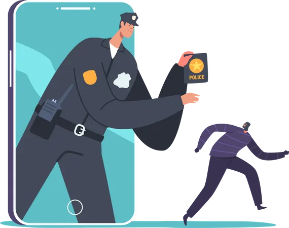 Cyber police office follow thief tracks  Illustration