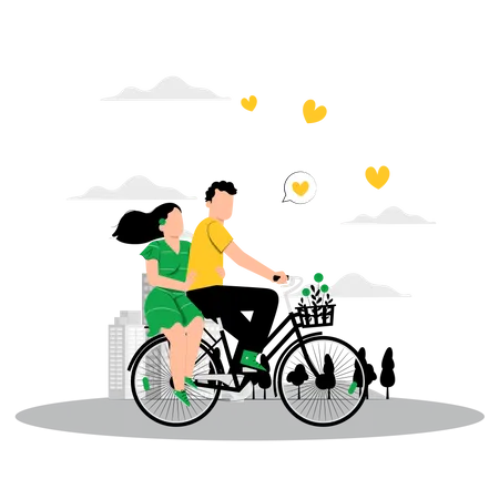 Couple à vélo  Illustration