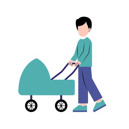 Dad With Baby Stroller  Illustration