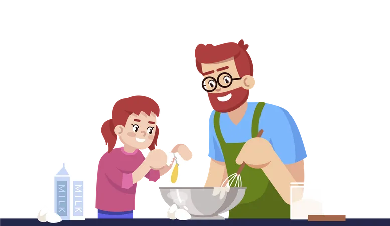 Daddy And Daughter Making Pastry  Illustration