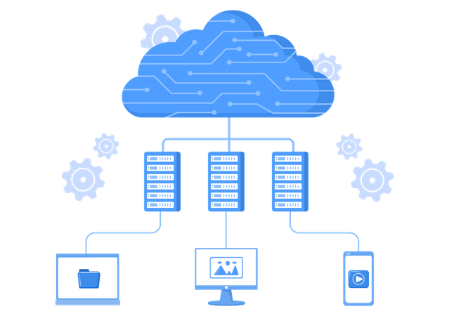 Dados de compartilhamento de servidor em nuvem  Ilustração