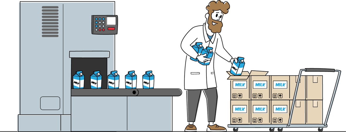 Dairy Food Packaging, Industrial Automation Process  일러스트레이션