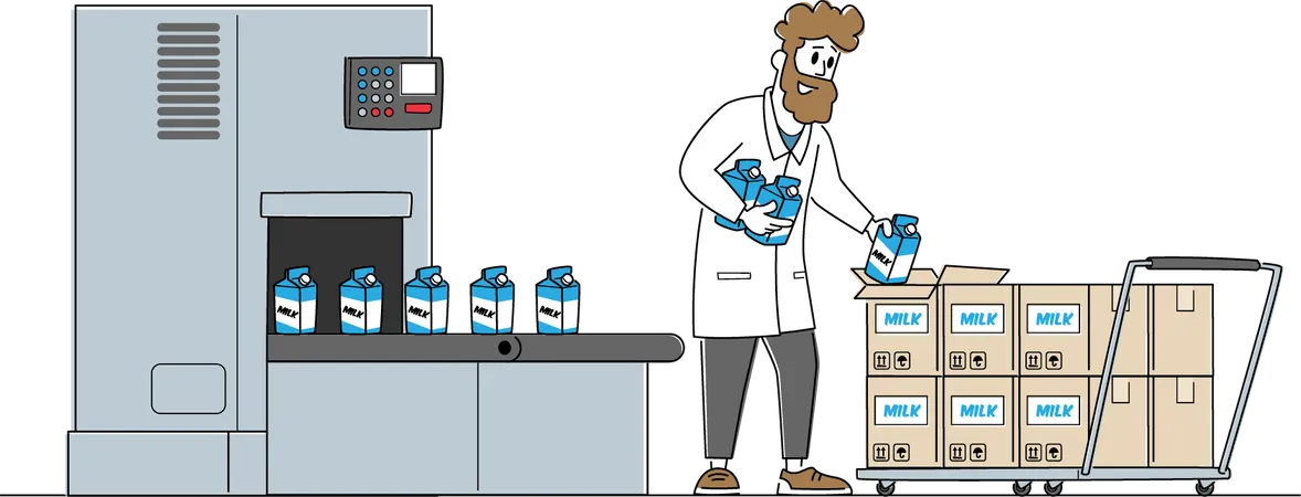 Dairy Food Packaging, Industrial Automation Process  イラスト