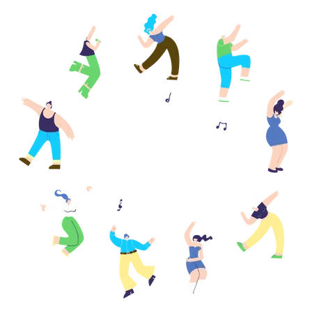 Dancing Disco Man Woman In Round shape  イラスト