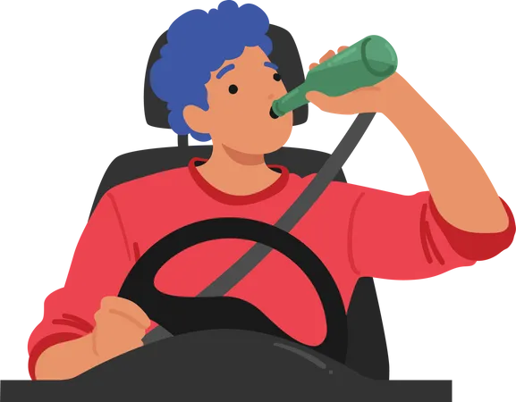 Dangerous behaviour of Man Irresponsibly Consumes Alcohol While Operating Vehicle  Illustration